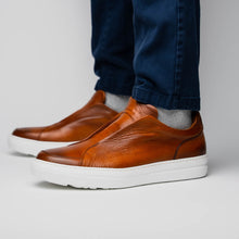 Load image into Gallery viewer, 65-225-CGN SPETTACOLARE Italian Pebble Grain Calfskin Sneakers Cognac

