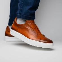 Load image into Gallery viewer, 65-225-CGN SPETTACOLARE Italian Pebble Grain Calfskin Sneakers Cognac
