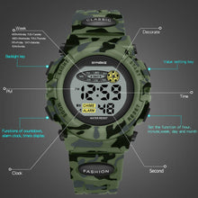 Load image into Gallery viewer, Sports Military Kids Digital Watches Student Childrens Watch Fashion Luminous Led Alarm Camouflage Green Waterproof Digital Sport Watches For Kids Birthday Presents Gifts
