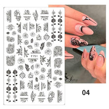Load image into Gallery viewer, Spring Abtract Stripe Lines Flower Leaves 3D Nail Sticker Black White Butterfly Transfer Decals Slider Nail Art Decoration Decals Sticker For Pretty Girl Self-Adhesive Nail Decals Designer Nail Stickers for Acrylic Nail Art Decals Water Transfer Nail
