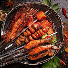 Load image into Gallery viewer, Stainless Steel Barbeque Skewer Storage Tube Reusable Grill Sticks Flat BBQ Fork BBQ Utensil Kitchen Outdoor Camping Accessories Kebab Skewers with Portable Metal Storage Tube Reusable for Grilling Barbecue Kitchen Party and Outdoor Cooking
