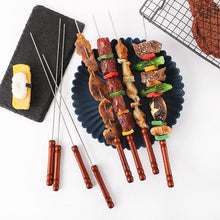 Load image into Gallery viewer, Stainless Steel Barbeque Stick with Wooden Handle Round Barbeque Pin Flat Barbeque Lamb Skewer Barbeque Stick  Anti Scald Long Grilling Kebab Skewers Reusable BBQ Sticks for Outdoor Camping Outings Cooking
