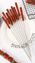 Load image into Gallery viewer, Stainless Steel Barbeque Stick with Wooden Handle Round Barbeque Pin Flat Barbeque Lamb Skewer Barbeque Stick  Anti Scald Long Grilling Kebab Skewers Reusable BBQ Sticks for Outdoor Camping Outings Cooking
