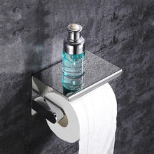 Load image into Gallery viewer, Stainless Steel Toilet Paper Holder Bathroom Wall Mount WC Paper Phone Holder Shelf Towel Roll shelf Accessories Toilet Paper Holder With Phone Shelf Aluminum Bathroom Accessories Tissue Roll Dispenser Storage Rack, Wall Mounted Modern Paper Towel Adapter
