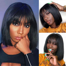 Load image into Gallery viewer, Straight Bob Human Hair Wigs With Bangs Short Brazilian Human Hair Bob Wigs For Woman No Lace Full Machine Made Human Hair Wigs For Black Women Gifts for Girlfriends
