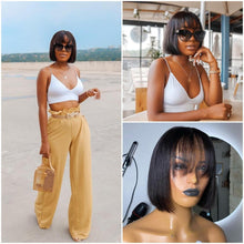 Load image into Gallery viewer, Straight Bob Wig Human Hair Wig With Bangs Short Bob Human Hair Wigs For Women Brazilian Straight Fringe Human Hair Wigs For Black Women Gifts for Girlfriends
