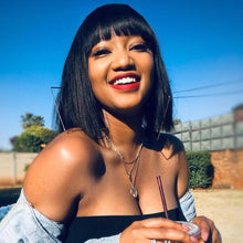 Load image into Gallery viewer, Straight Bob Wig Human Hair Wig With Bangs Short Bob Human Hair Wigs For Women Brazilian Straight Fringe Human Hair Wigs For Black Women Gifts for Girlfriends
