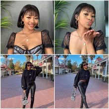 Load image into Gallery viewer, Straight Bob Wig Human Hair Wig With Bangs Short Bob Human Hair Wigs For Women Brazilian Straight Fringe Human Hair Wigs For Black Women Gifts for Girlfriends
