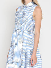 Load image into Gallery viewer, Stripe print sleeveless front tie dress
