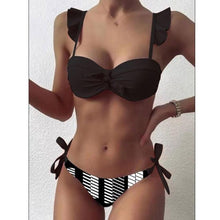 Load image into Gallery viewer, Striped Lace Ruffle Push Up Women Swimsuit Female Swimwear Bra Cup Bikini Set High Cut Bathing Suit Women Two Piece Swimsuits Push Up Bikini Sets Bathing Suits Ruffle Bikini Tops With Bottoms For Teen Girls
