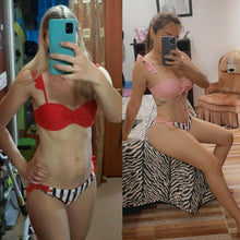 Load image into Gallery viewer, Striped Lace Ruffle Push Up Women Swimsuit Female Swimwear Bra Cup Bikini Set High Cut Bathing Suit Women Two Piece Swimsuits Push Up Bikini Sets Bathing Suits Ruffle Bikini Tops With Bottoms For Teen Girls
