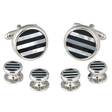 Load image into Gallery viewer, Men&#39;s Striped Onyx Mother of Pearl Tuxedo Cufflinks Studs
