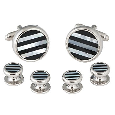 Men's Striped Onyx Mother of Pearl Tuxedo Cufflinks Studs