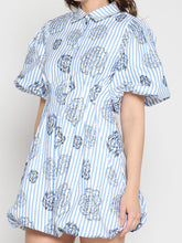 Load image into Gallery viewer, Striped Puff-Sleeve Floral Mini Dress

