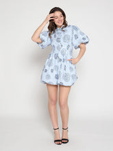 Load image into Gallery viewer, Striped Puff-Sleeve Floral Mini Dress
