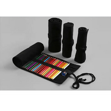 Load image into Gallery viewer, Students Roll Design Black Color Pencil Retro Canvas Wrap Up Pencil Case High Quality Stationary Pouch
