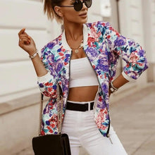 Load image into Gallery viewer, Stunning Flower Print Long Sleeve Women's Bomber Jacket Fashionable Zipper Up Vintage Coat Tops Elegant Slim Basic Ladies Jackets Outwear
