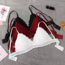 Load image into Gallery viewer, Stunning Women's French Style Lace Bra Girls Triangle Cup Lingerie With Deep V Wireless Underwear Soft Thin Seamless Bra
