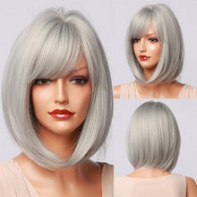 Load image into Gallery viewer, Stylish Light White Blonde Ombre Short Bob Wigs for Women Synthetic Straight Hair Wig Natural Cosplay Party Middle Part Wigs Wigs For Black Women Gifts for Bestfriends
