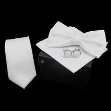 Load image into Gallery viewer, Stylish Solid Color Polyester Tie Bowtie Handkerchief Cufflinks Set For Men Butterfly Wedding Party Necktie Men&#39;s Fashion Bowtie
