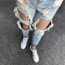 Load image into Gallery viewer, Summer Big Ripped Oversized Jeans Men's Cropped Jeans Men's Trendy K-style Beggar Scrape Cropped Ripped Pants
