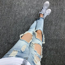 Load image into Gallery viewer, Summer Big Ripped Oversized Jeans Men's Cropped Jeans Men's Trendy K-style Beggar Scrape Cropped Ripped Pants
