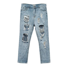 Load image into Gallery viewer, Summer Big Ripped Oversized Jeans Men's Cropped Jeans Men's Trendy K-style Beggar Scrape Cropped Ripped Pants
