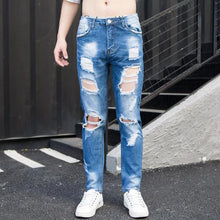 Load image into Gallery viewer, Summer Big Ripped Oversized Jeans Men's Cropped Jeans Men's Trendy K-style Beggar Scrape Cropped Ripped Pants
