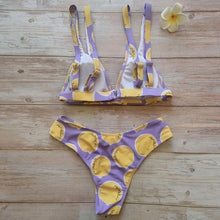 Load image into Gallery viewer, Summer Bikini Stylish Swimwear Women Halter Push Up Bikini Women's  Neck Triangle Bikini Set Leopard Print Two Piece Swimsuits Set Swimsuit Female Lemon Print Bandage Bathing Suit
