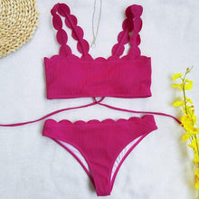 Load image into Gallery viewer, Summer Blue Bikini Women Swimwear Female Swimsuit  Women’s Floral Print Lace-up Strapless Padded Comfortable Swimwear Bathing Suit Two-pieces Bikini Set Knotted Bathing Swim Suit
