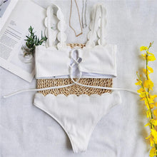 Load image into Gallery viewer, Summer Blue Bikini Women Swimwear Female Swimsuit  Women’s Floral Print Lace-up Strapless Padded Comfortable Swimwear Bathing Suit Two-pieces Bikini Set Knotted Bathing Swim Suit

