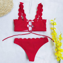 Load image into Gallery viewer, Summer Blue Bikini Women Swimwear Female Swimsuit  Women’s Floral Print Lace-up Strapless Padded Comfortable Swimwear Bathing Suit Two-pieces Bikini Set Knotted Bathing Swim Suit

