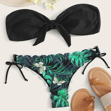 Load image into Gallery viewer, Summer Blue Bikini Women Swimwear Female Swimsuit  Women’s Floral Print Lace-up Strapless Padded Comfortable Swimwear Bathing Suit Two-pieces Bikini Set Knotted Bathing Swim Suit
