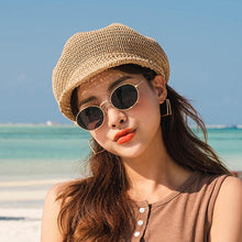 Load image into Gallery viewer, Summer Fashion Cap Straw Women Cap Adjustable Beret Mesh Breathable Berets Women Autumn Winter Hat Retro Pure Color Beanie Outdoor Beige Hat 56-58cm

