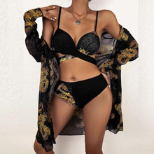 Load image into Gallery viewer, Summer Floral Print Bikini Swimsuit Women 3 Piece High-Waist Bikini Set Swimwear Female Push-Up Bathing Suit Tropical High Waist Wrap Swimsuit With Beach Cover Ups Soft And Breathable Summer Bikini
