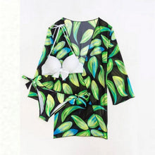 Load image into Gallery viewer, Summer Floral Print Bikini Swimsuit Women 3 Piece High-Waist Bikini Set Swimwear Female Push-Up Bathing Suit Tropical High Waist Wrap Swimsuit With Beach Cover Ups Soft And Breathable Summer Bikini
