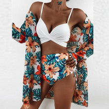 Load image into Gallery viewer, Summer Floral Print Bikini Swimsuit Women 3 Piece High-Waist Bikini Set Swimwear Female Push-Up Bathing Suit Tropical High Waist Wrap Swimsuit With Beach Cover Ups Soft And Breathable Summer Bikini
