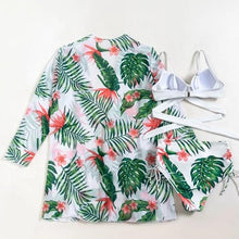 Load image into Gallery viewer, Summer Floral Print Bikini Swimsuit Women 3 Piece High-Waist Bikini Set Swimwear Female Push-Up Bathing Suit Tropical High Waist Wrap Swimsuit With Beach Cover Ups Soft And Breathable Summer Bikini
