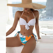Load image into Gallery viewer, Summer Floral Print Bikini Swimsuit Women 3 Piece High-Waist Bikini Set Swimwear Female Push-Up Bathing Suit Tropical High Waist Wrap Swimsuit With Beach Cover Ups Soft And Breathable Summer Bikini
