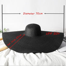 Load image into Gallery viewer, Summer Large Wide Brim Foldable Sun Hats For Women Foldable Sun Hat Wide Brim Summer Straw Floppy Beach Hat Oversized Sun Hat Modern Travel Straw Hat Fashionable Lady UV Protection Beach Hat 54-57cm
