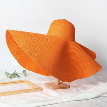 Load image into Gallery viewer, Summer Large Wide Brim Foldable Sun Hats For Women Foldable Sun Hat Wide Brim Summer Straw Floppy Beach Hat Oversized Sun Hat Modern Travel Straw Hat Fashionable Lady UV Protection Beach Hat 54-57cm

