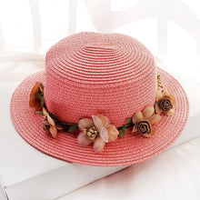 Load image into Gallery viewer, Summer New Sun Hat Stylish Bowknot Straw Hat For Women Beach Caps Parent-child Summer New Women's Sun Hat Bucket Cap Beige Flowers Ribbon Party Straw Hat For Women
