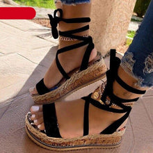 Load image into Gallery viewer, Summer Sandals Women Platform Shoes Candy Color Casual Girls Slip On Strap Cross Platform Espadrille Open Toe High Heel Sandals With Ankle Strap Buckle Up Shoes
