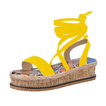Load image into Gallery viewer, Summer Sandals Women Platform Shoes Candy Color Casual Girls Slip On Strap Cross Platform Espadrille Open Toe High Heel Sandals With Ankle Strap Buckle Up Shoes
