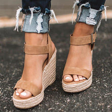 Load image into Gallery viewer, Summer Sandals Women Platform Shoes Candy Color Casual Girls Slip On Strap Cross Platform Espadrille Open Toe High Heel Sandals With Ankle Strap Buckle Up Shoes
