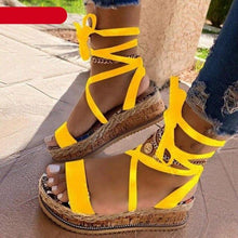 Load image into Gallery viewer, Summer Sandals Women Platform Shoes Candy Color Casual Girls Slip On Strap Cross Platform Espadrille Open Toe High Heel Sandals With Ankle Strap Buckle Up Shoes
