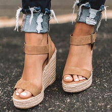 Load image into Gallery viewer, Summer Sandals Women Platform Shoes Candy Color Casual Girls Slip On Strap Cross Platform Espadrille Open Toe High Heel Sandals With Ankle Strap Buckle Up Shoes
