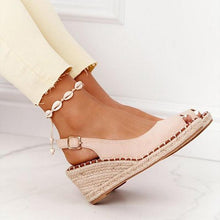 Load image into Gallery viewer, Summer Sandals Women Platform Shoes Candy Color Casual Girls Slip On Strap Cross Platform Espadrille Open Toe High Heel Sandals With Ankle Strap Buckle Up Shoes
