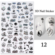 Load image into Gallery viewer, Summer Tropical Beach Coconut Tree Slippers 3D Nail Sticker Leaves Shell Transfer Decals Slider Decoration Manicures  Tip Water Transfer Nail Decals Sticker For Pretty Girl Self-Adhesive Nail Decals Designer Nail Stickers for Acrylic
