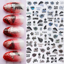 Load image into Gallery viewer, Summer Tropical Beach Coconut Tree Slippers 3D Nail Sticker Leaves Shell Transfer Decals Slider Decoration Manicures  Tip Water Transfer Nail Decals Sticker For Pretty Girl Self-Adhesive Nail Decals Designer Nail Stickers for Acrylic
